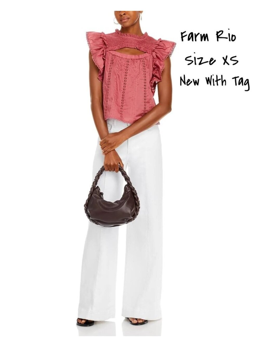 Farm Rio Smocked Blouse Top Ruffles Pink Size XS New With Tag